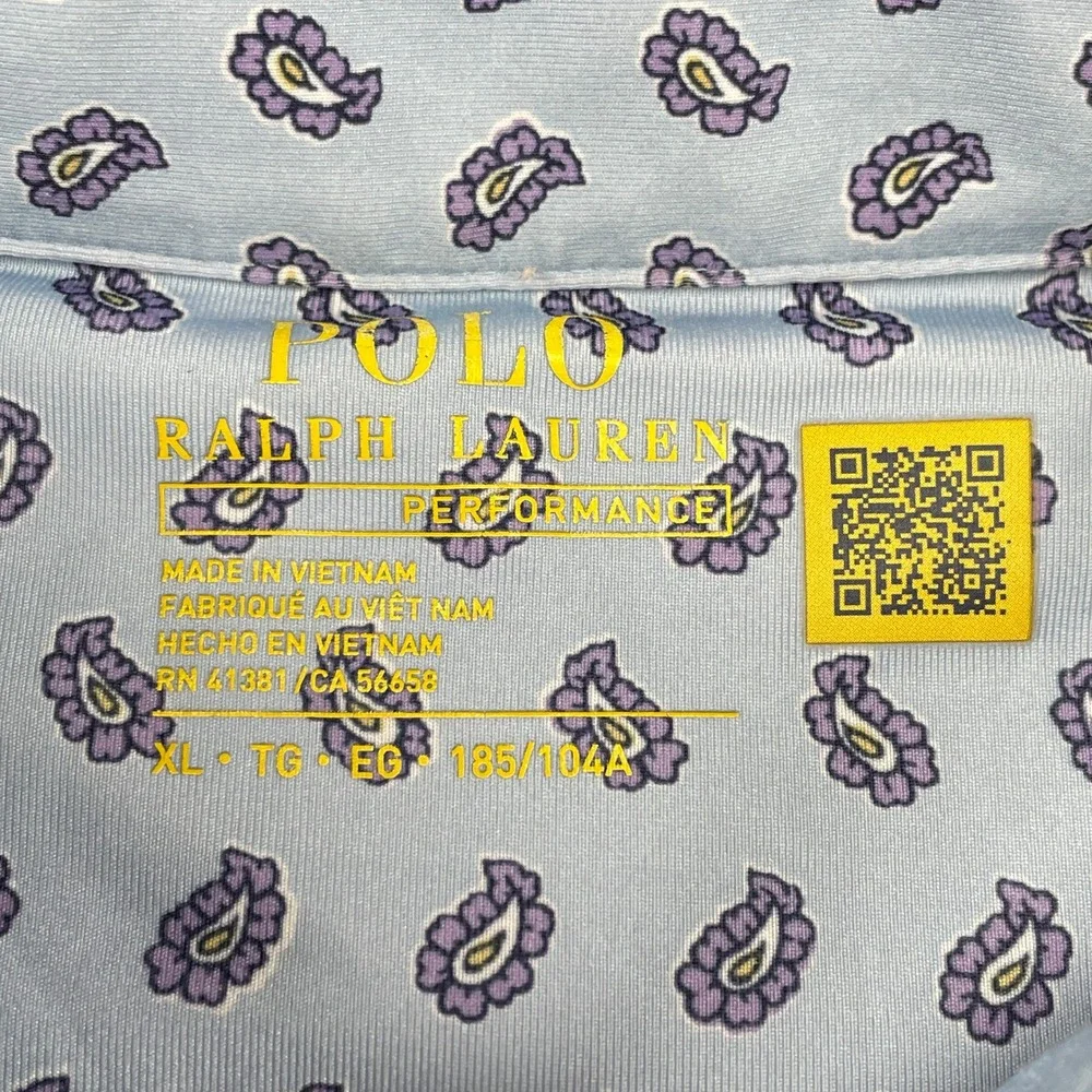 Polo Ralph Lauren Polo Shirt Mens XL Blue Paisley Performance Short Sleeve Logo